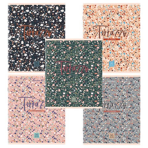 Тетрадь А5 96 л. BRAUBERG скоба, клетка, обложка картон, "Terrazzo" (микс в спайке), 404437 404437