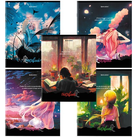 Тетрадь А5, 80 л., BRAUBERG, скоба, клетка, обложка картон, "Anime Girls", 404412 404412