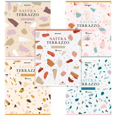 Тетрадь А5, 96 л., BRAUBERG, скоба, клетка, TWIN-лак, "Natura Terrazzo", 404431 404431