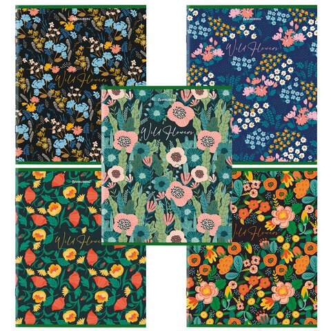 Тетрадь А5, 96 л., BRAUBERG, скоба, клетка, глянцевая ламинация, "Wild Flowers", 404429 404429