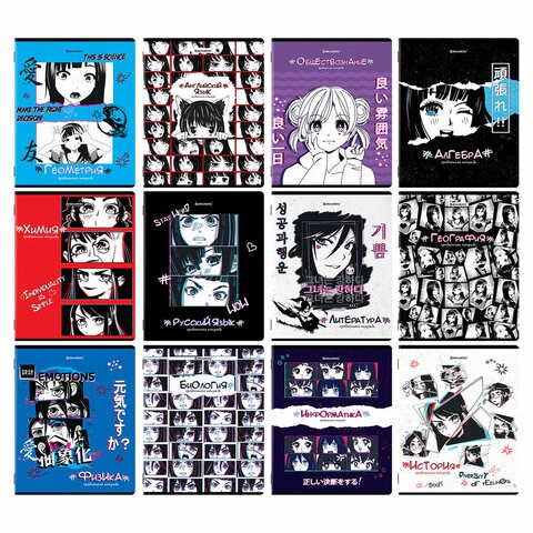 Тетради предметные, КОМПЛЕКТ 12 ПРЕДМЕТОВ, 48 л., глянцевый УФ-лак, BRAUBERG, "ANIME", 404608 404608