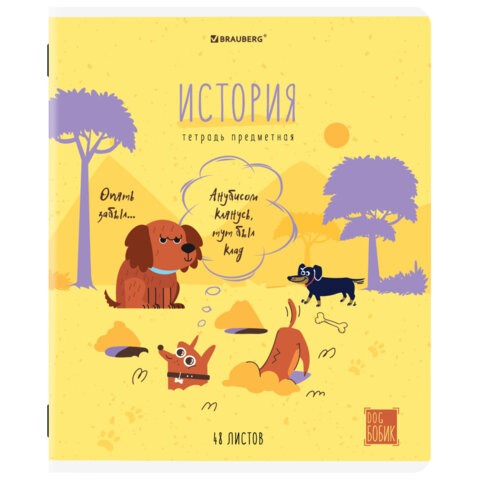 Тетрадь предметная DOG БОБИК 48 л., TWIN-лак, ИСТОРИЯ, клетка, подсказ, BRAUBERG, 404789 404789