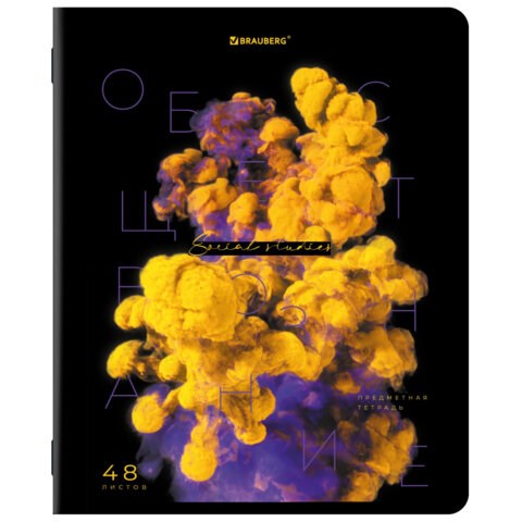 Тетрадь предметная PIGMENT 48 л., глянцевый УФ-лак, ОБЩЕСТВОЗНАНИЕ, клетка, подсказ, BRAUBERG, 404759 404759