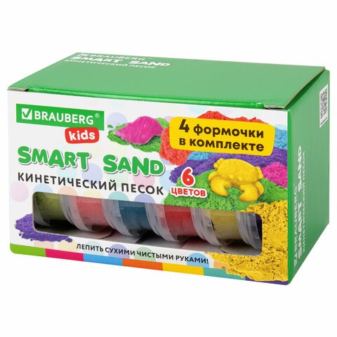 Песок для лепки кинетический BRAUBERG KIDS, 6 цветов, 720 г, 4 формочки, 665090 665090