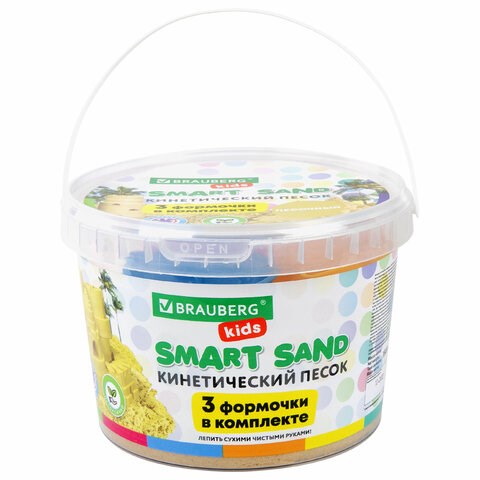 Песок для лепки кинетический BRAUBERG KIDS, песочный, 1500 г, 3 формочки, ведерко, 665096 665096