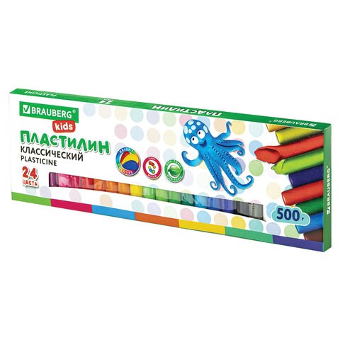 Пластилин классический BRAUBERG KIDS, 24 цвета, 500 г, ВЫСШЕЕ КАЧЕСТВО, 105874 105874