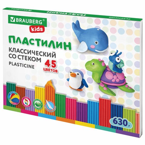 Пластилин классический BRAUBERG KIDS, 45 цветов, 630 г, стек, ВЫСШЕЕ КАЧЕСТВО, 106680 106680