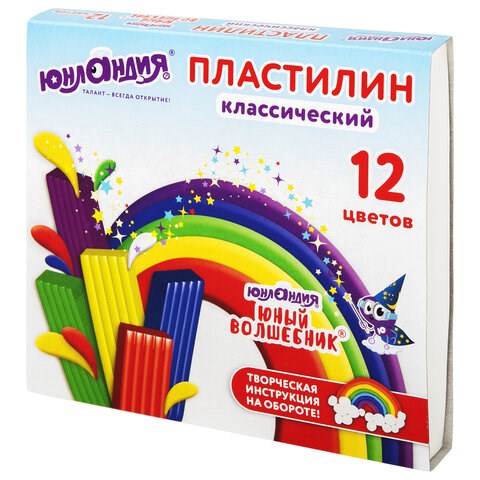 Пластилин классический ЮНЛАНДИЯ "ЮНЫЙ ВОЛШЕБНИК", 12 цветов, 240 г, со стеком, 106506 106506