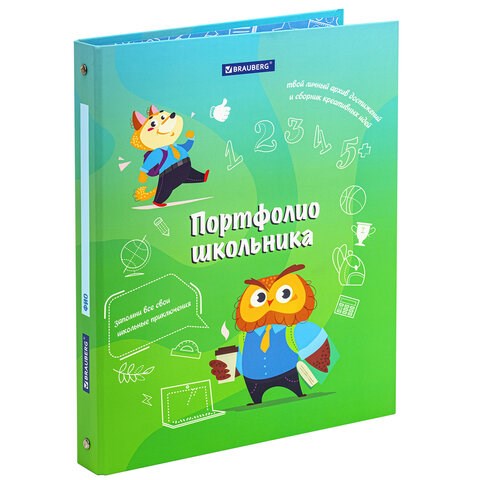 Папка-портфолио школьника "ОТЛИЧНИК", 4 кольца, 20 файлов, 10 вкладышей, 7БЦ матовая, BRAUBERG, 115240 115240