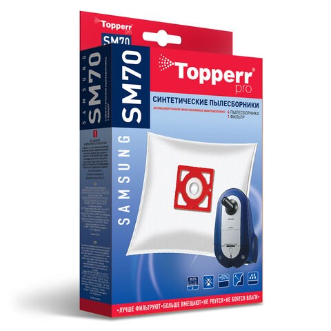 Мешок для пылесоса (пылесборник) синтетический TOPPERR SM 70, SAMSUNG, КОМПЛЕКТ 4 шт., 1406 456437