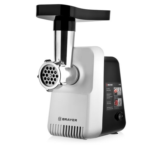 Мясорубка BRAYER BR1600, 1300 Вт, производительность 1,5 кг/мин, металлический шнек, реверс, пластик, белая/черная 456092