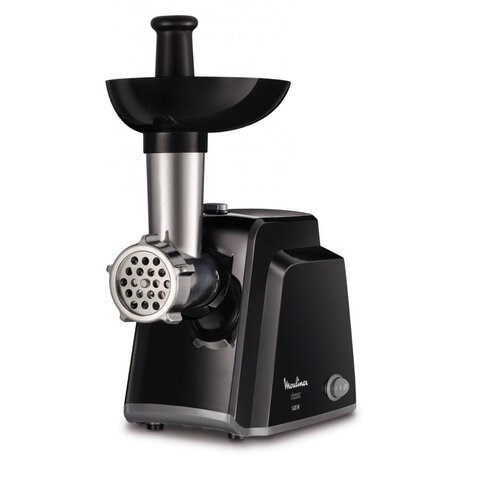 Мясорубка MOULINEX ME105830, 1400 Вт, производительность 1,7 кг/мин, 2 насадки, реверс, пластик, черная, 1510001079 456479