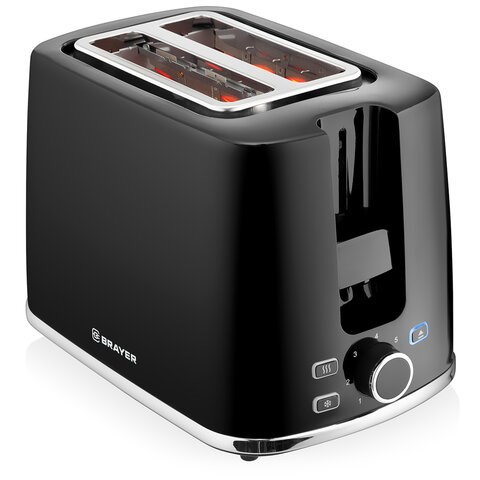 Тостер BRAYER BR2108, 930 Вт, 2 тоста, 7 режимов, пластик, черный 456606