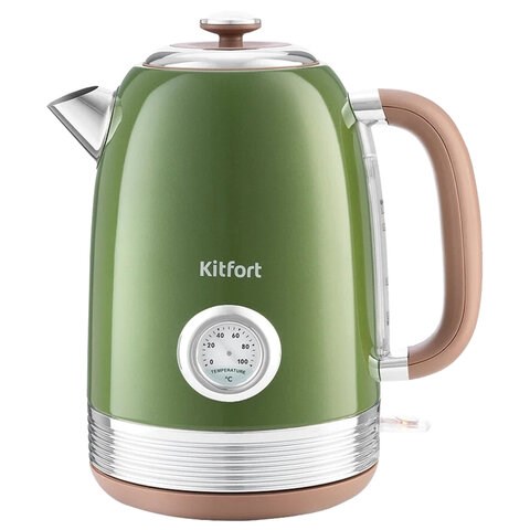 Чайник KITFORT КТ-6110, 1,7 л, 2200 Вт, закрытый нагревательный элемент, сталь, зеленый/бежевый 455993