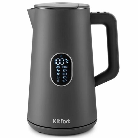 Чайник KITFORT КТ-6115-2, 1,5 л, 1800 Вт, закрытый нагревательный элемент, ТЕРМОРЕГУЛЯТОР, двойные стенки, серый 455996
