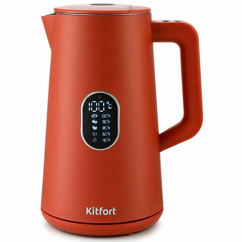 Чайник KITFORT КТ-6115-3, 1,5 л, 1800 Вт, закрытый нагревательный элемент, ТЕРМОРЕГУЛЯТОР, двойные стенки, красный 455997