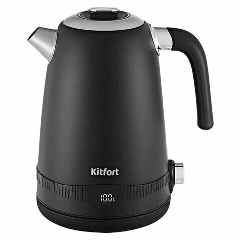 Чайник KITFORT КТ-6121-1, 1,7 л, 2200 Вт, закрытый нагревательный элемент, LED-дисплей, ТЕРМОРЕГУЛЯТОР, сталь, черный 456001
