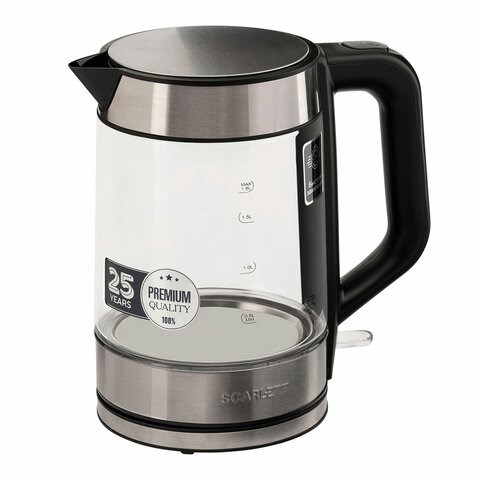 Чайник SCARLETT SC-EK27G101, 1,8 л, 2200 Вт, закрытый нагревательный элемент, стекло, черный 455911