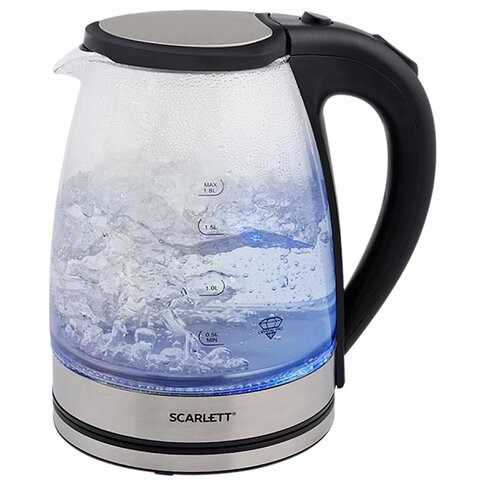 Чайник SCARLETT SC-EK27G35, 1,8 л, 1800 Вт, закрытый нагревательный элемент, стекло, стальной 457214