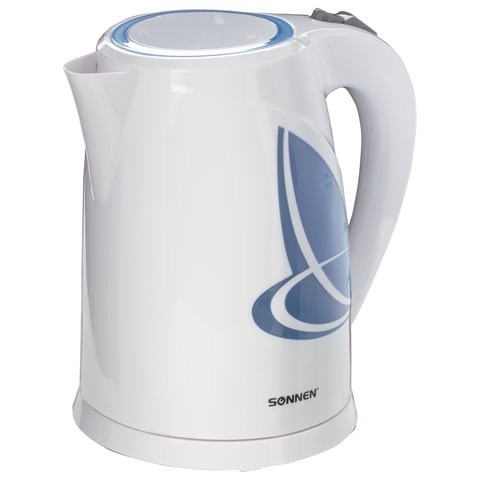 Чайник SONNEN KT-1767, 1,8 л, 2200 Вт, закрытый нагревательный элемент, пластик, белый/синий, 453416 453416