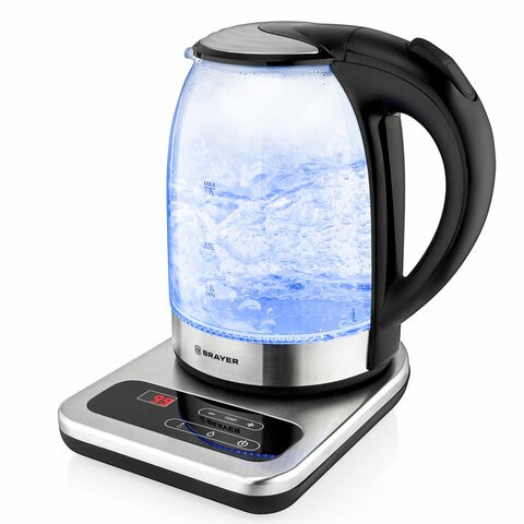 Чайник с терморегулятором BRAYER BR1003, 1,7 л, 2200 Вт, закрытый нагревательный элемент, стекло 456043