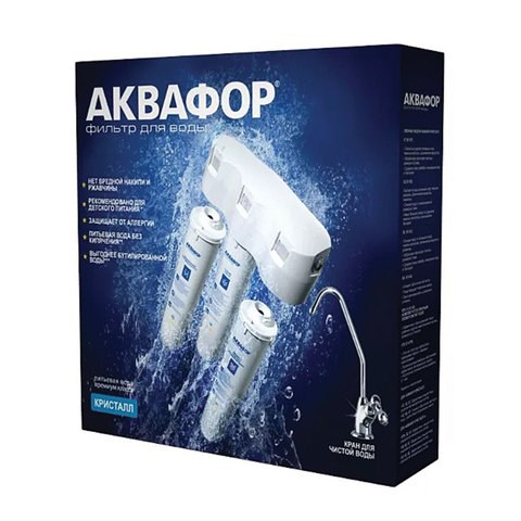 Фильтр для воды АКВАФОР "Кристалл Н", для холодной воды, 3 ступени, ресурс 6000 л, кран в комплекте, 205963 605417