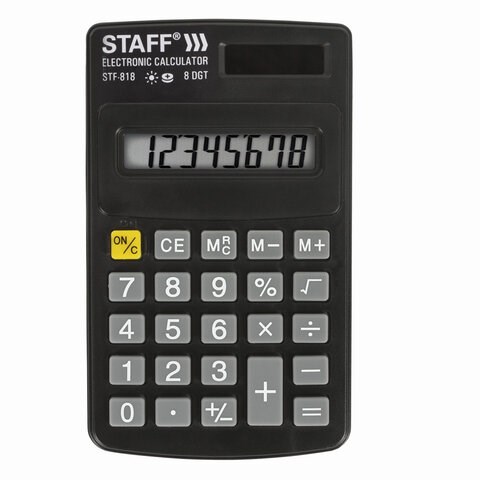 Калькулятор карманный STAFF STF-818 (102х62 мм), 8 разрядов, двойное питание, 250142 250142