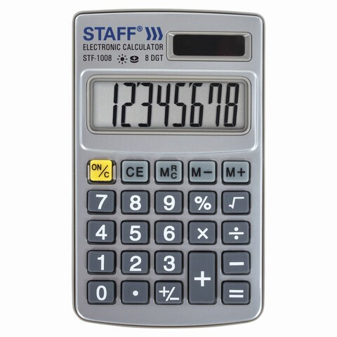 Калькулятор карманный металлический STAFF STF-1008 (103х62 мм), 8 разрядов, двойное питание, 250115 250115