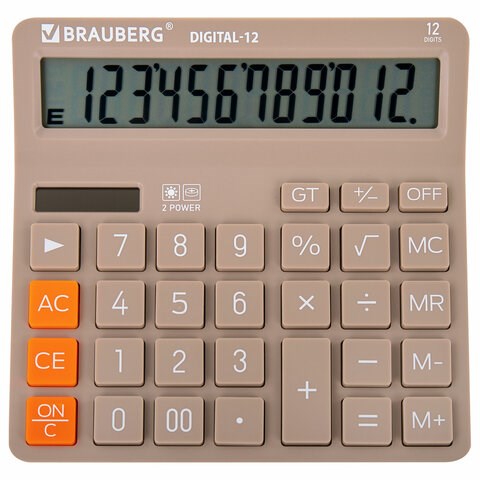 Калькулятор настольный BRAUBERG DIGITAL-12-BG (151х152 мм), 12 разрядов, двойное питание, БЕЖЕВЫЙ, 272970 272970