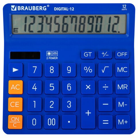 Калькулятор настольный BRAUBERG DIGITAL-12-BL (151х152 мм), 12 разрядов, двойное питание, СИНИЙ, 272969 272969