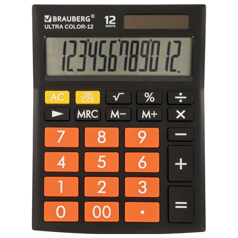 Калькулятор настольный BRAUBERG ULTRA COLOR-12-BKRG (192x143 мм), 12 разрядов, двойное питание, ЧЕРНО-ОРАНЖЕВЫЙ, 250499 250499
