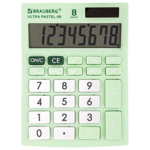 Калькулятор настольный BRAUBERG ULTRA PASTEL-08-LG, КОМПАКТНЫЙ (154x115 мм), 8 разрядов, двойное питание, МЯТНЫЙ, 250515 250515