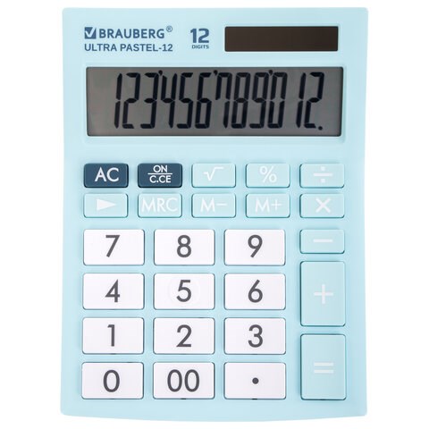 Калькулятор настольный BRAUBERG ULTRA PASTEL-12-LB (192x143 мм), 12 разрядов, двойное питание, ГОЛУБОЙ, 250502 250502