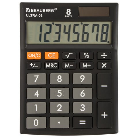 Калькулятор настольный BRAUBERG ULTRA-08-BK, КОМПАКТНЫЙ (154x115 мм), 8 разрядов, двойное питание, ЧЕРНЫЙ, 250507 250507