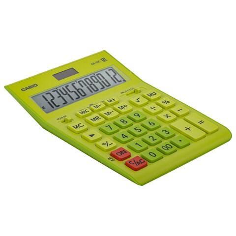 Калькулятор настольный CASIO GR-12С-GN (210х155 мм), 12 разрядов, двойное питание, САЛАТОВЫЙ, GR-12C-GN-W-EP 250443