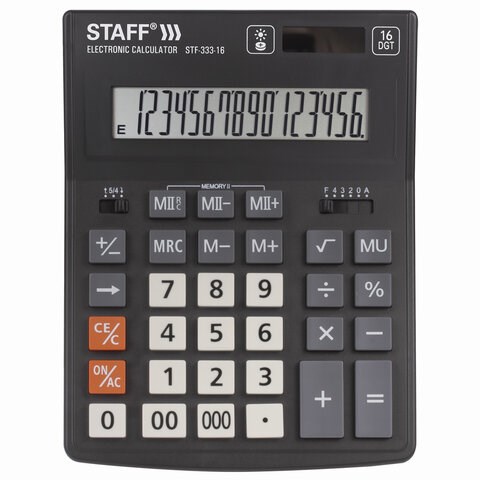 Калькулятор настольный STAFF PLUS STF-333 (200x154 мм), 16 разрядов, двойное питание, 250417 250417