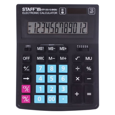 Калькулятор настольный STAFF PLUS STF-333-BKBU ( 200x154 мм) 12 разрядов, ЧЕРНО-СИНИЙ, 250461 250461