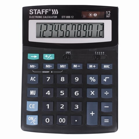 Калькулятор настольный STAFF STF-888-12 (200х150 мм), 12 разрядов, двойное питание, 250149 250149