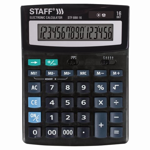Калькулятор настольный STAFF STF-888-16 (200х150 мм), 16 разрядов, двойное питание, 250183 250183