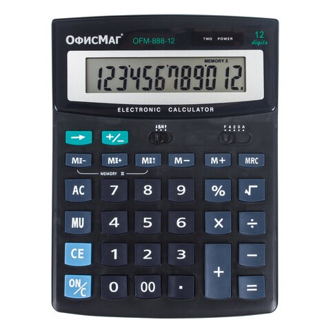 Калькулятор настольный ОФИСМАГ OFM-888-12 (200х150 мм), 12 разрядов, двойное питание, 250224 250224