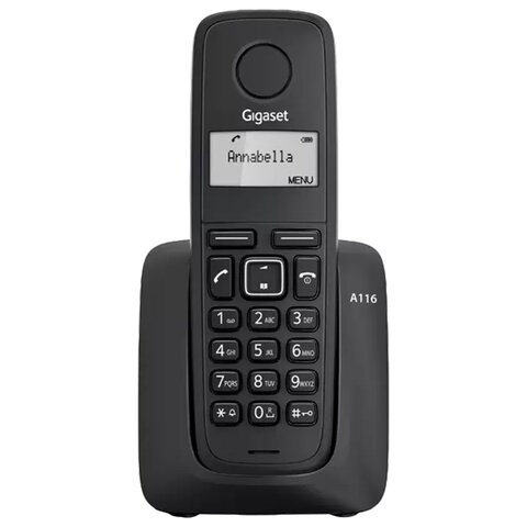 Радиотелефон Gigaset A116, память 50 номеров, АОН, повтор, часы, черный, S30852H2801S301 263127