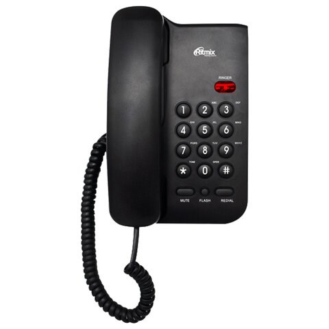 Телефон RITMIX RT-311 black, световая индикация звонка, тональный/импульсный режим, повтор, черный, 80002231 263158