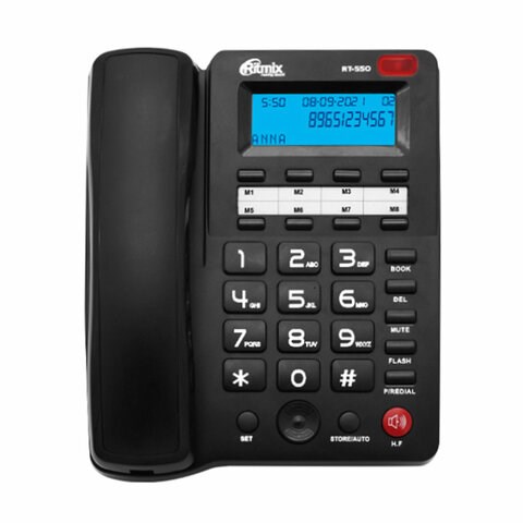 Телефон RITMIX RT-550 black, АОН, спикерфон, память 100 номеров, тональный/импульсный режим, 80001483 263162