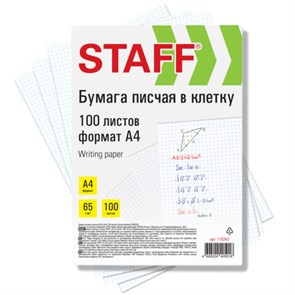 {{photo.Alt || photo.Description || 'Бумага писчая в клетку А4, 65 г/м2, 100 листов, Россия, белизна 92% (ISO), STAFF, 115343'}}