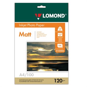 {{photo.Alt || photo.Description || 'Фотобумага матовая, А4, 120 г/м2, односторонняя, 100 листов, LOMOND, 0102003'}}