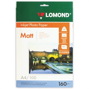 {{photo.Alt || photo.Description || 'Фотобумага матовая, А4, 160 г/м2, односторонняя, 100 листов, LOMOND, 0102005'}}