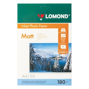{{photo.Alt || photo.Description || 'Фотобумага матовая, А4, 180 г/м2, односторонняя, 50 листов, LOMOND, 0102014'}}