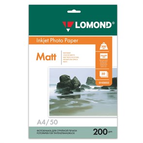 {{photo.Alt || photo.Description || 'Фотобумага матовая, А4, 200 г/м2, двусторонняя, 50 листов, LOMOND, 0102033'}}