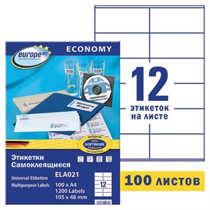 {{photo.Alt || photo.Description || 'Этикетка самоклеящаяся 105х48 мм, 12 этикеток, белая, 70 г/м2, 100 л., Avery, Европа-100, ELA021'}}