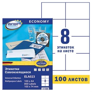 {{photo.Alt || photo.Description || 'Этикетка самоклеящаяся 105х74 мм, 8 этикеток, белая, 70 г/м2, 100 л., Avery, Европа-100, ELA023'}}